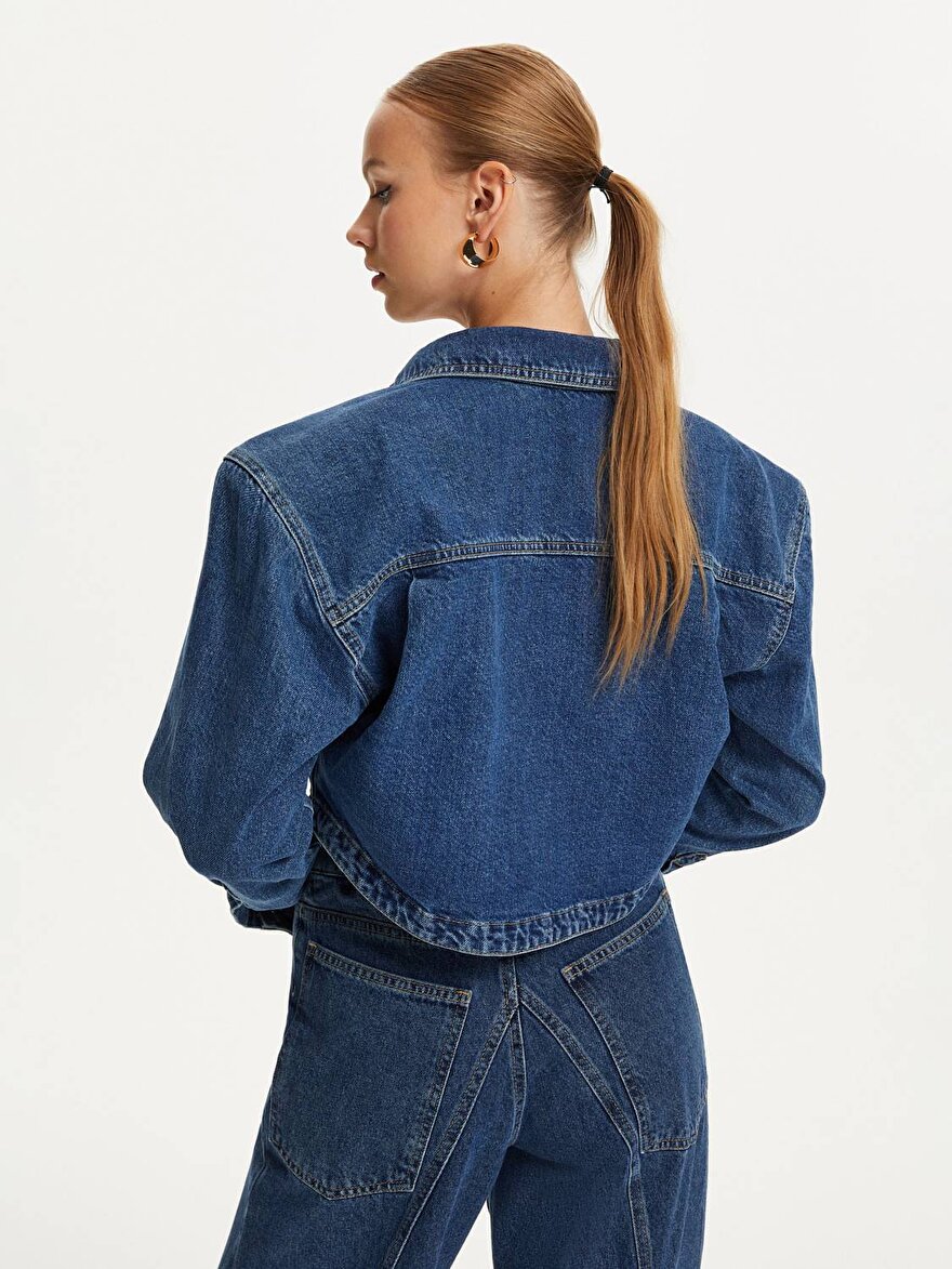 Nocturne Militer Düğmeli Crop Denim Ceket