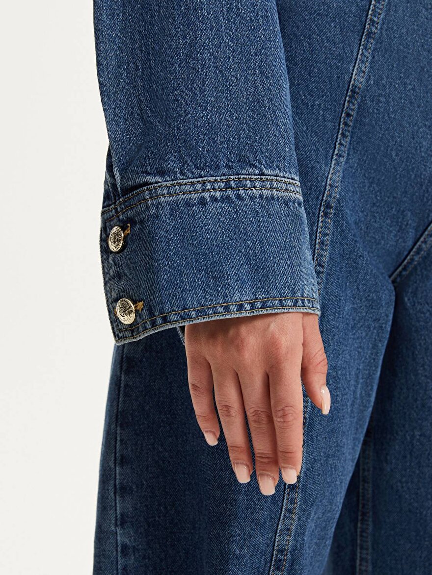 Nocturne Militer Düğmeli Crop Denim Ceket