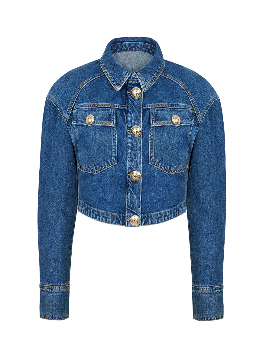 Nocturne Militer Düğmeli Crop Denim Ceket