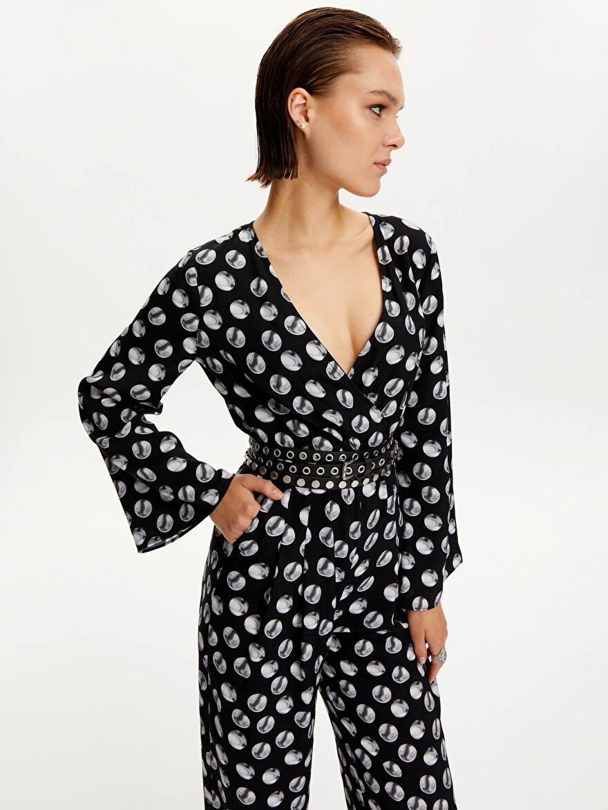 Nocturne Desenli Kemer Detaylı Tulum