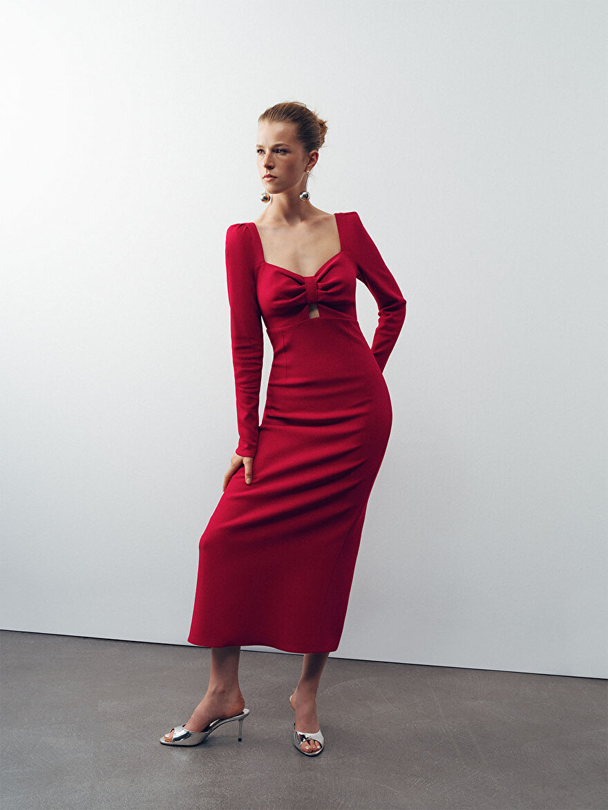 Nocturne Pencere Detaylı Midi Elbise