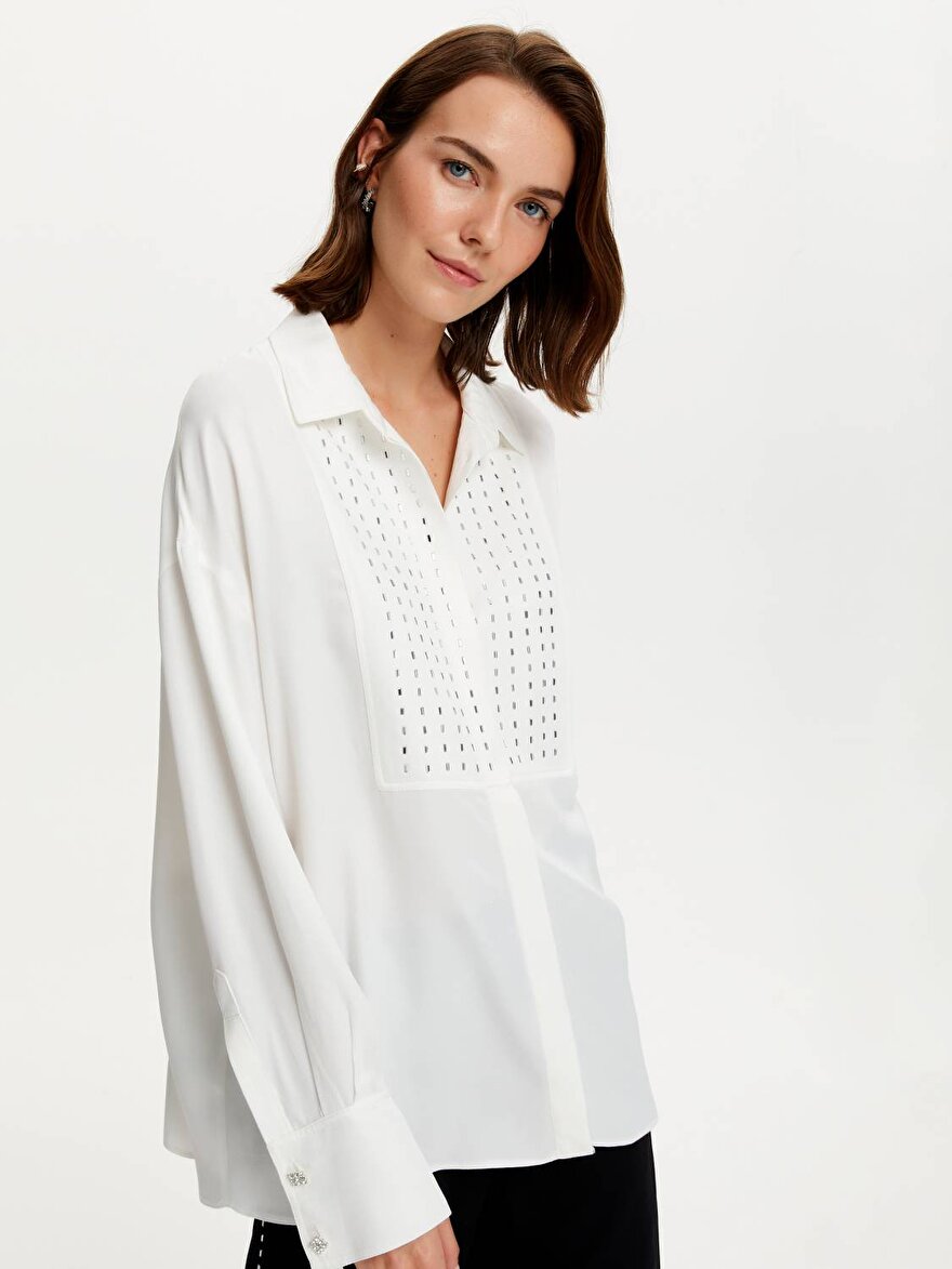 Nocturne Baget Taşlı Oversize Gömlek