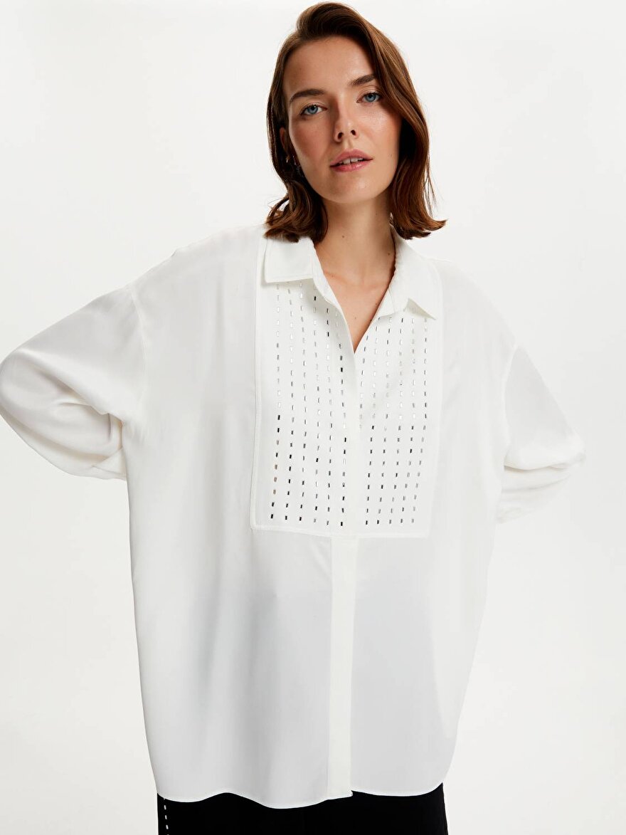 Nocturne Baget Taşlı Oversize Gömlek
