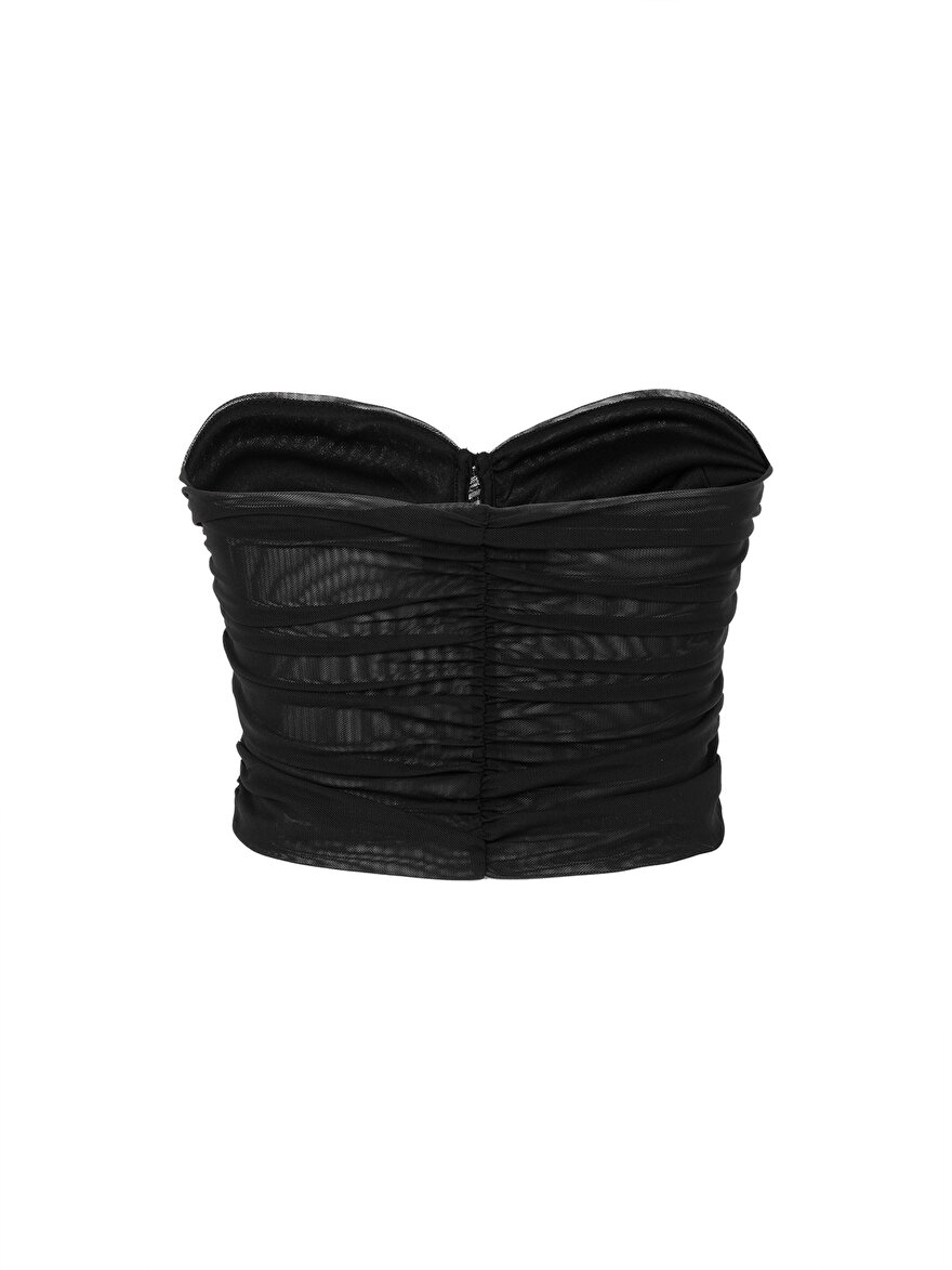 Nocturne Straplez Tül Crop Top