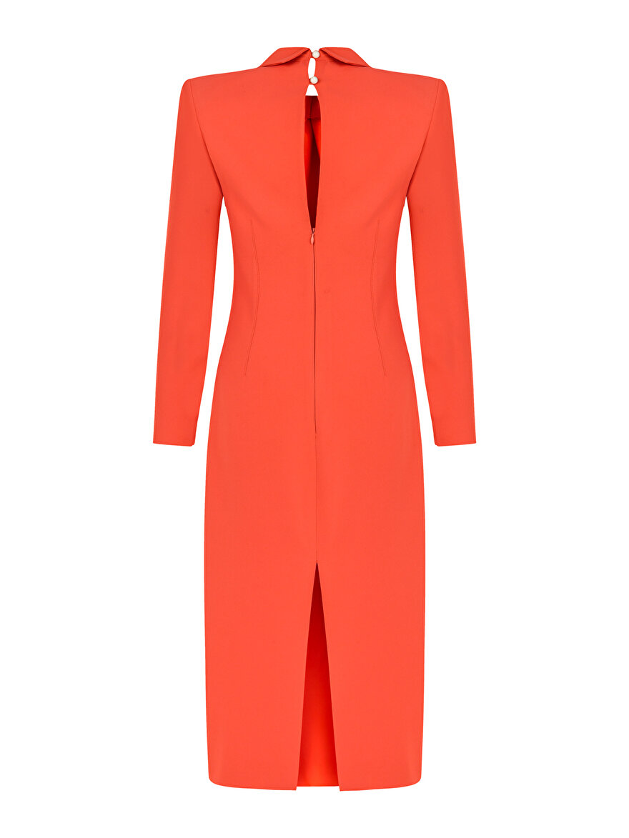 Nocturne Vatkalı Kravat Yaka Midi Elbise