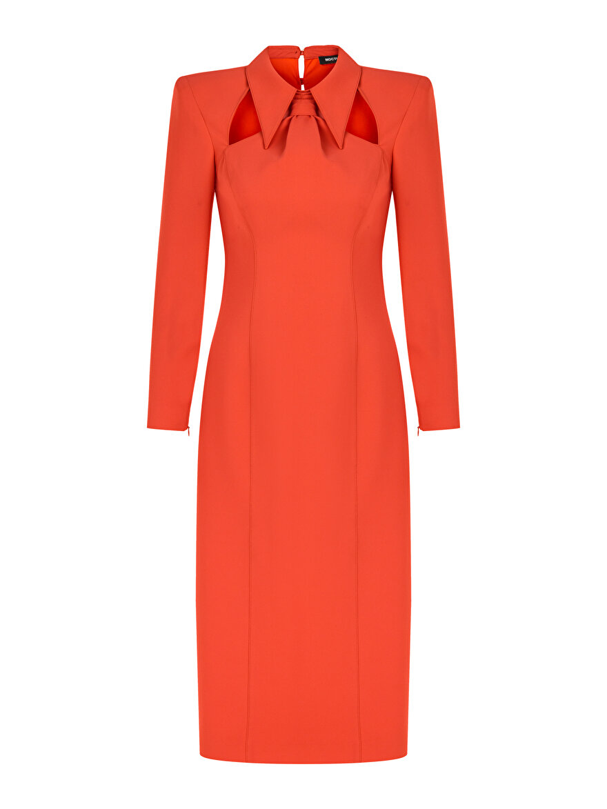 Nocturne Vatkalı Kravat Yaka Midi Elbise