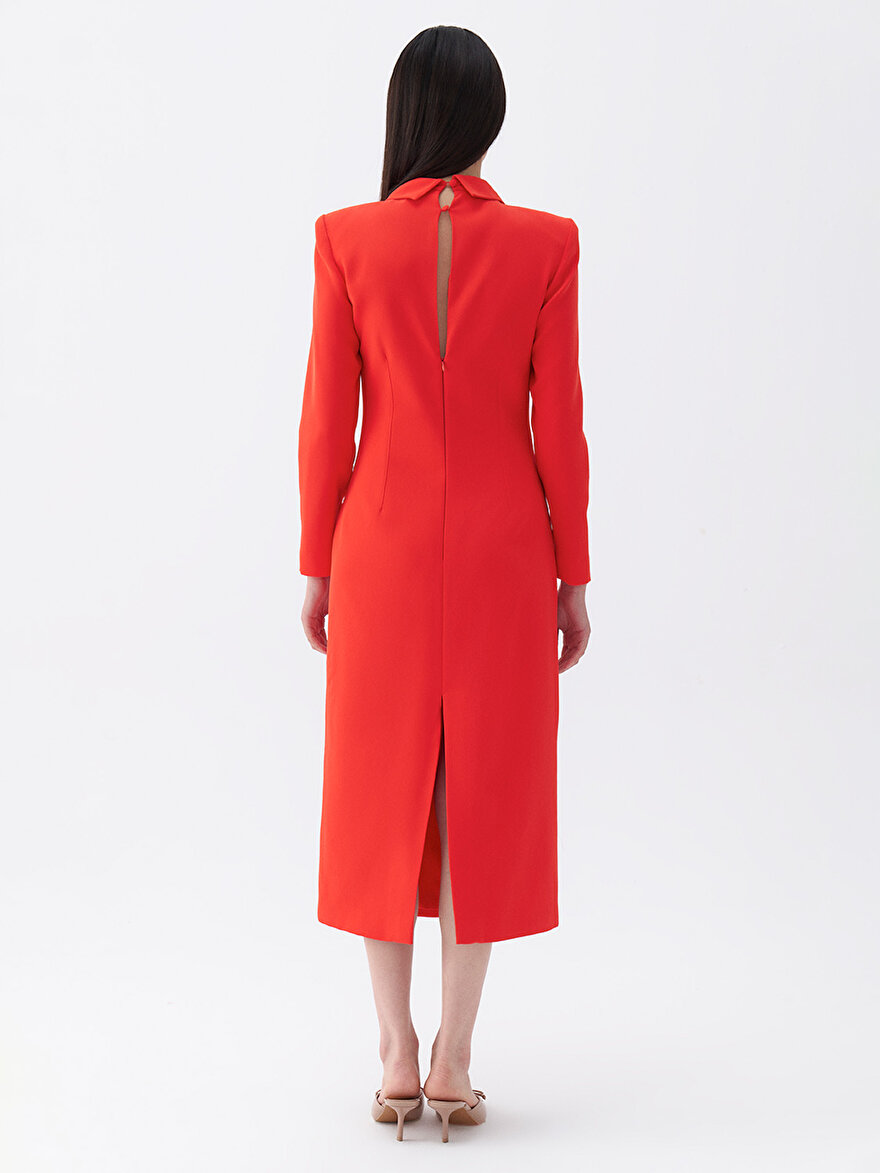 Nocturne Vatkalı Kravat Yaka Midi Elbise