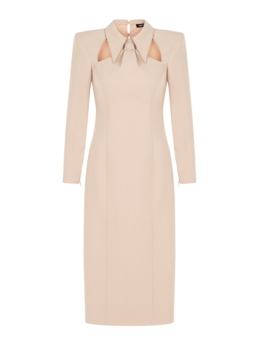 Nocturne Vatkalı Kravat Yaka Midi Elbise