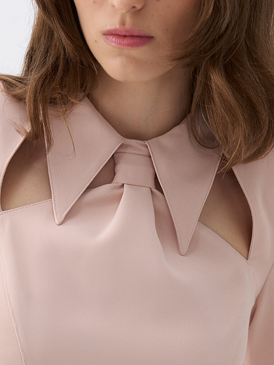 Nocturne Vatkalı Kravat Yaka Midi Elbise