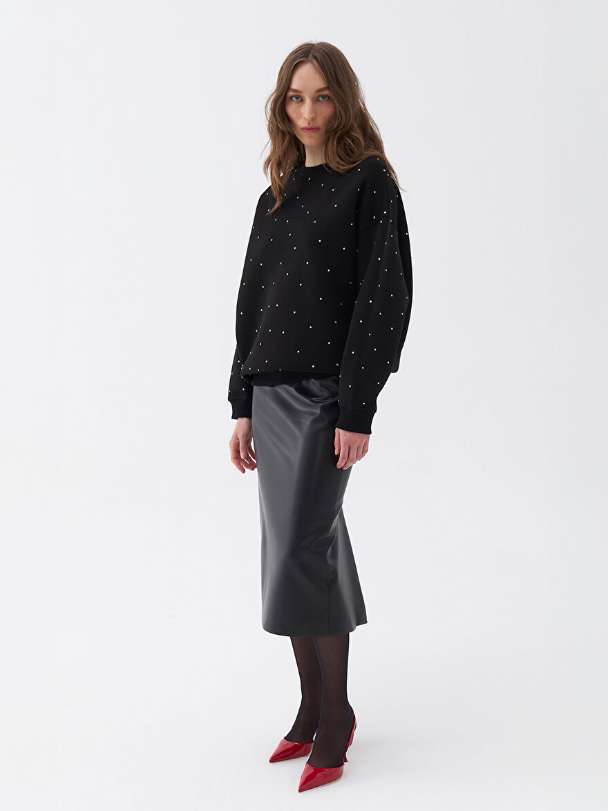 Nocturne Oversize Taş Baskılı Sweatshirt
