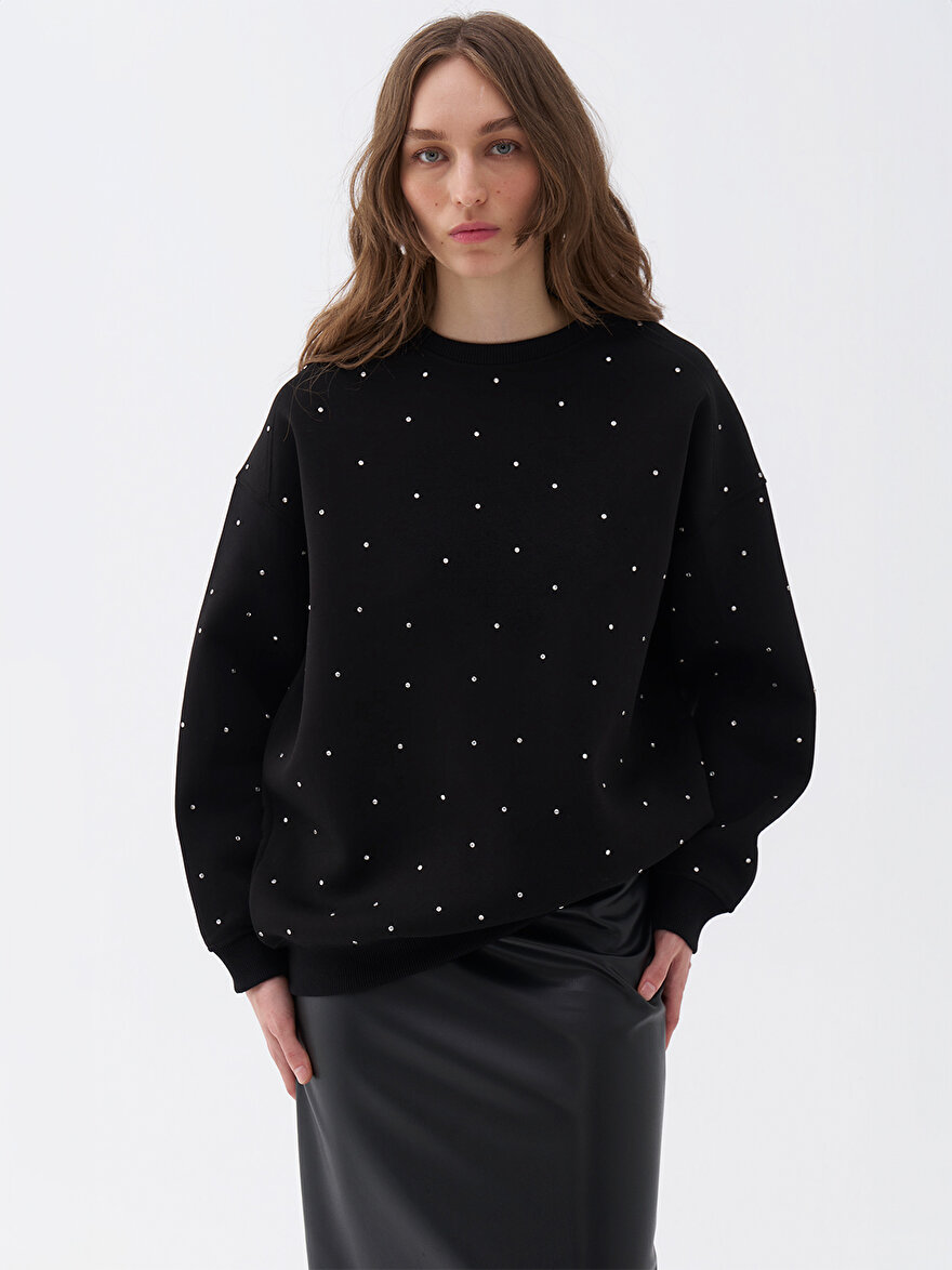 Nocturne Oversize Taş Baskılı Sweatshirt
