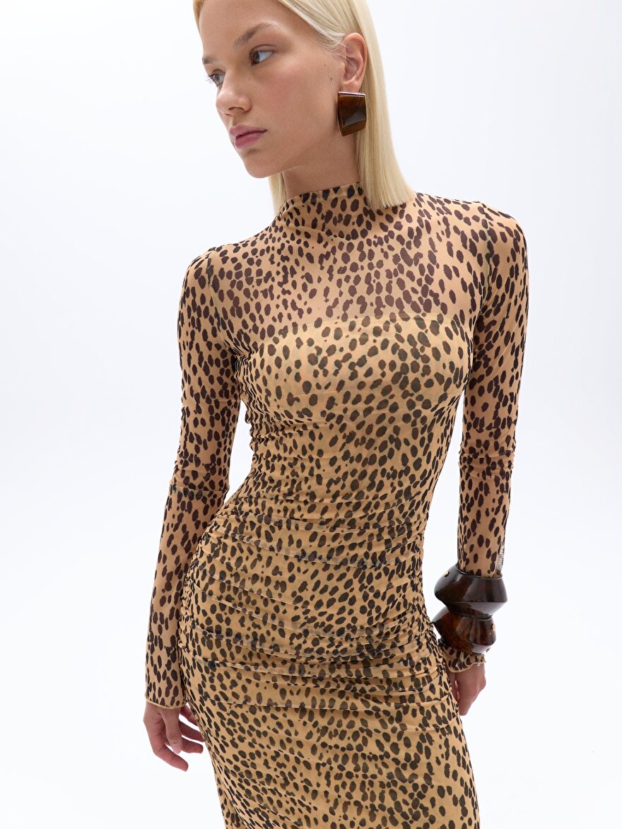 Nocturne Leopar Desenli Elbise