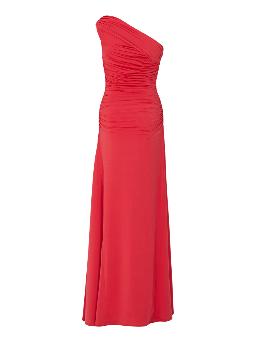 Nocturne Tek Omuz ve Drape Detaylı Maxi Elbise