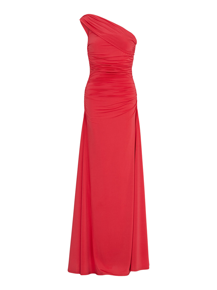 Nocturne Tek Omuz ve Drape Detaylı Maxi Elbise
