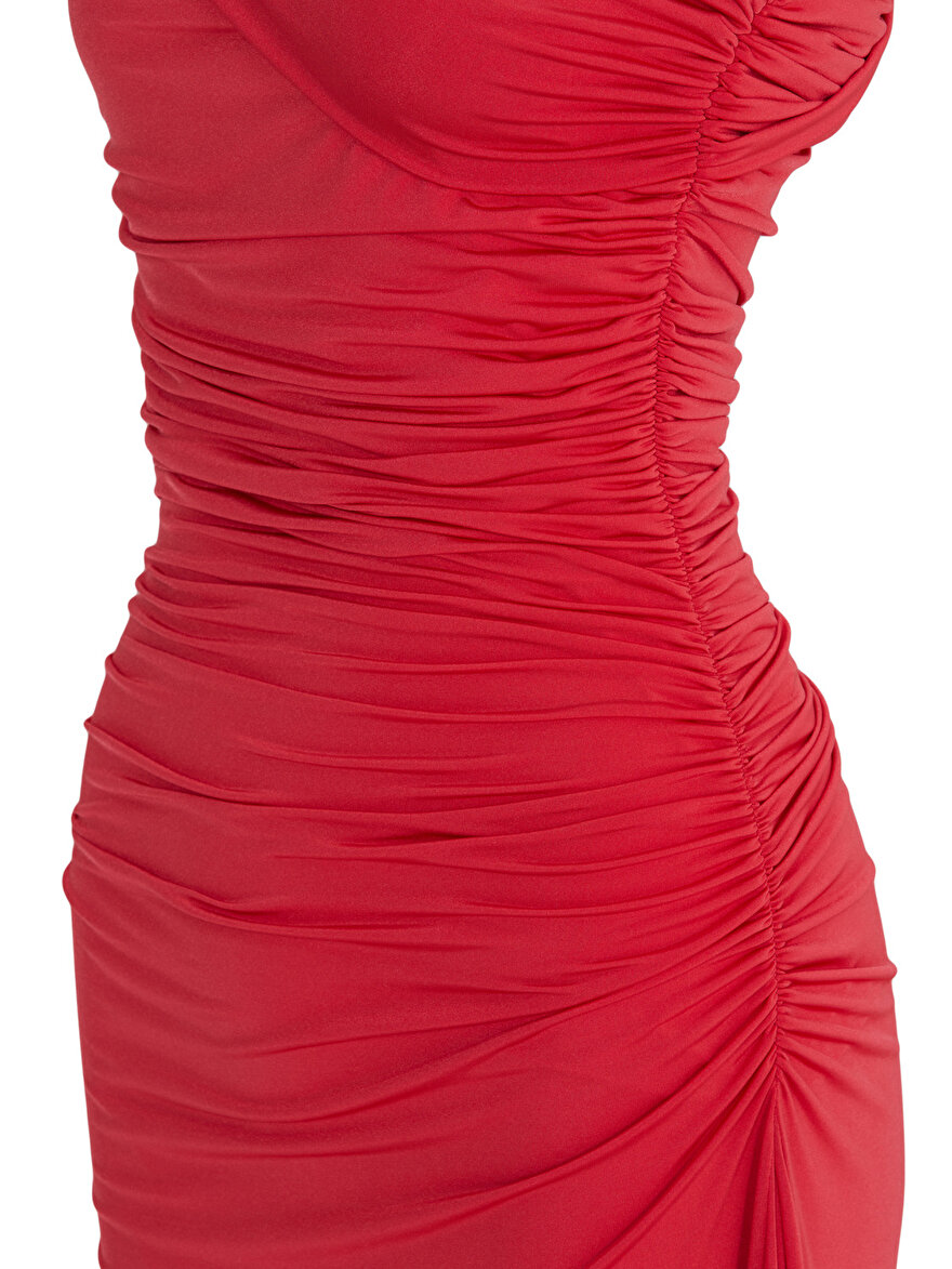 Nocturne Tek Omuz ve Drape Detaylı Maxi Elbise