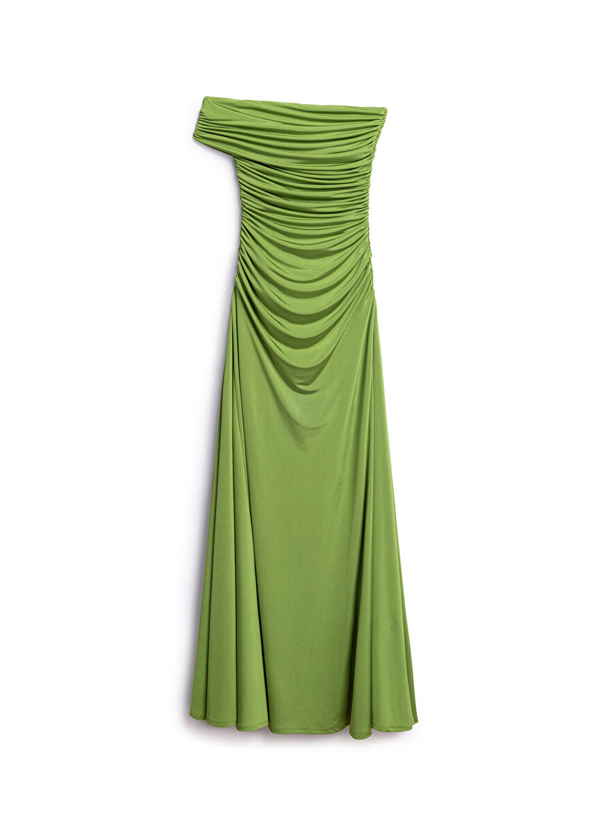 Nocturne Tek Omuz ve Drape Detaylı Maxi Elbise