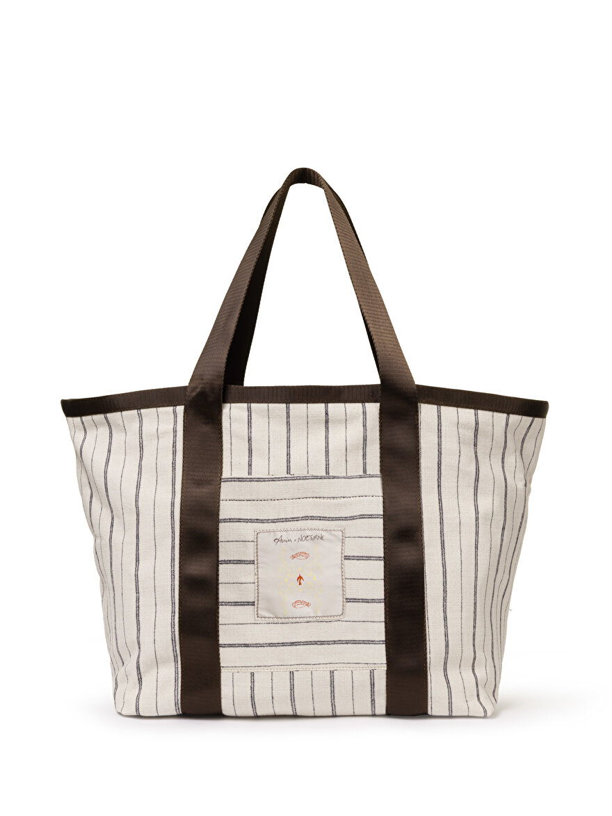 Nocturne Çizgili Tote Çanta