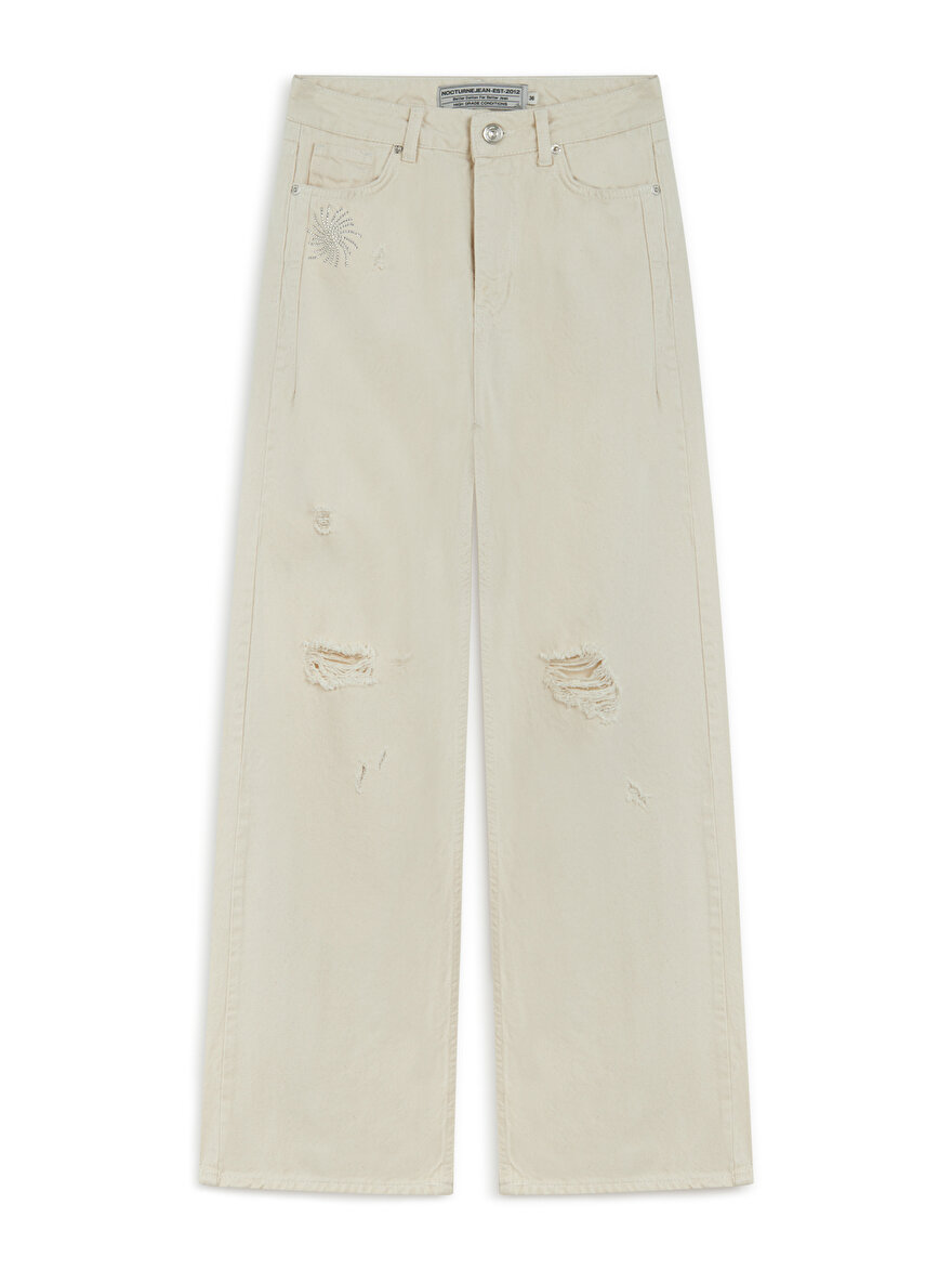 Nocturne Taş Detaylı Wide Leg Jean Pantolon