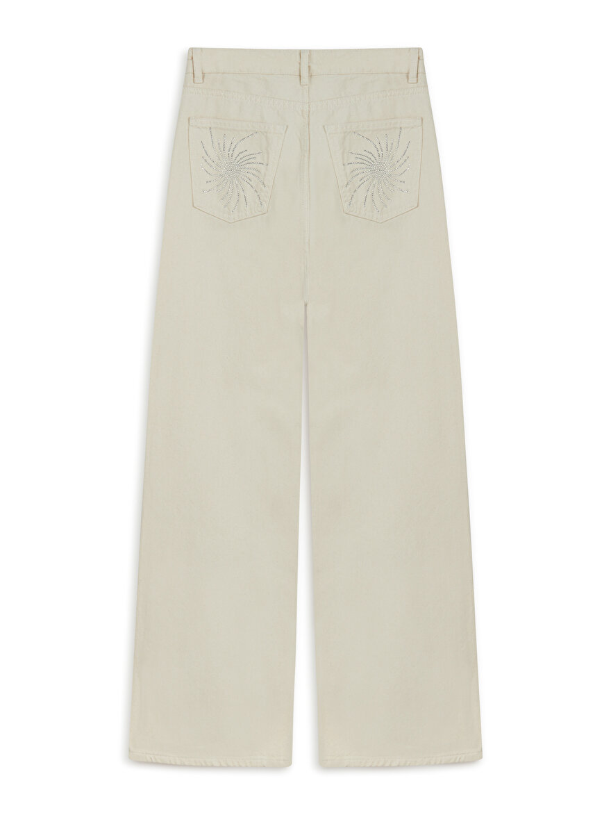 Nocturne Taş Detaylı Wide Leg Jean Pantolon