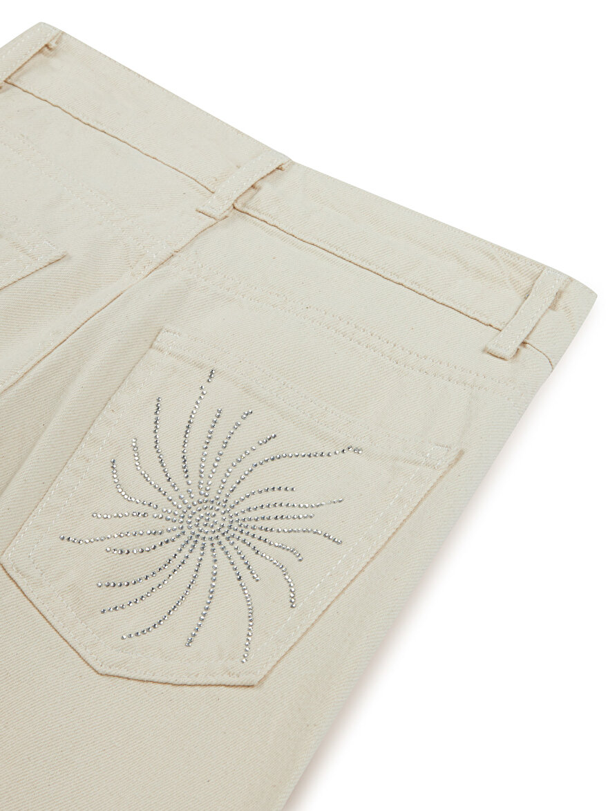 Nocturne Taş Detaylı Wide Leg Jean Pantolon
