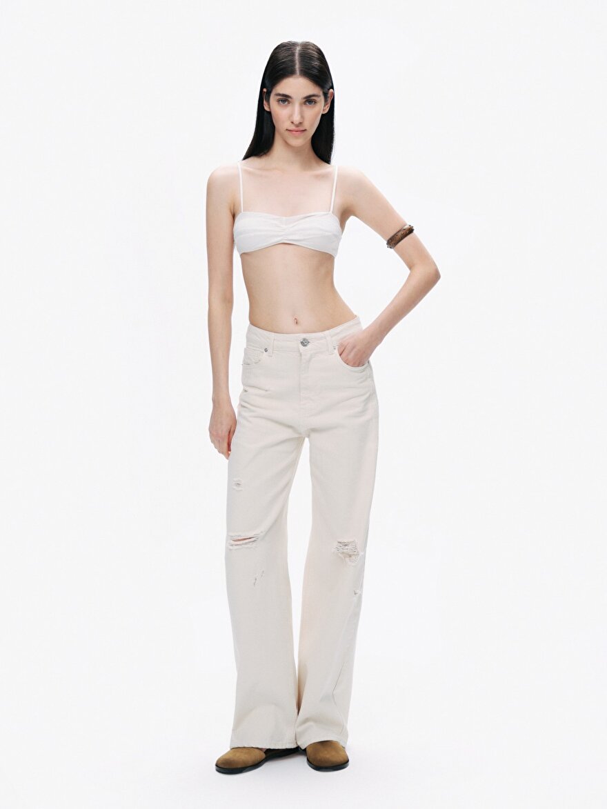 Nocturne Taş Detaylı Wide Leg Jean Pantolon