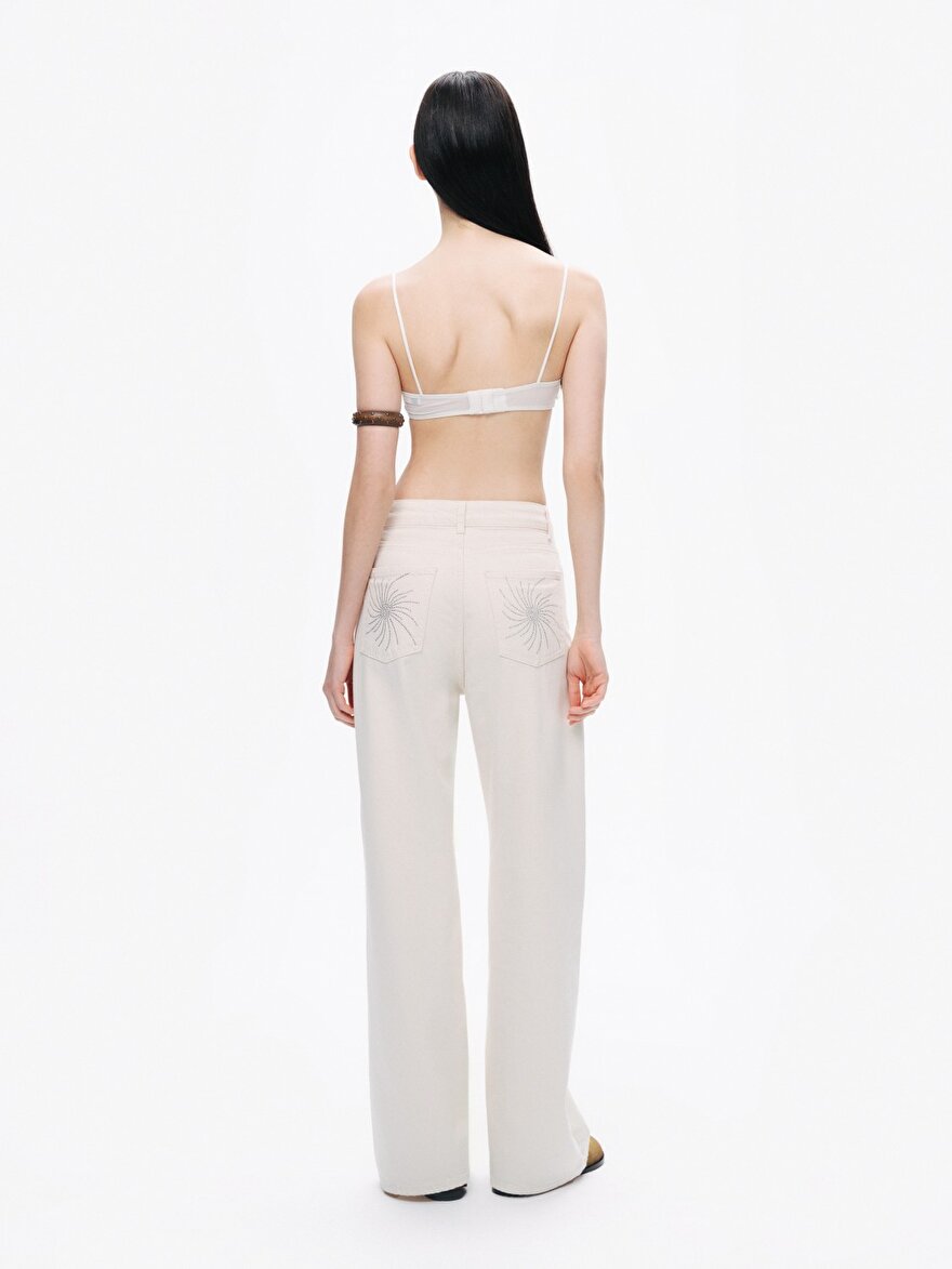 Nocturne Taş Detaylı Wide Leg Jean Pantolon