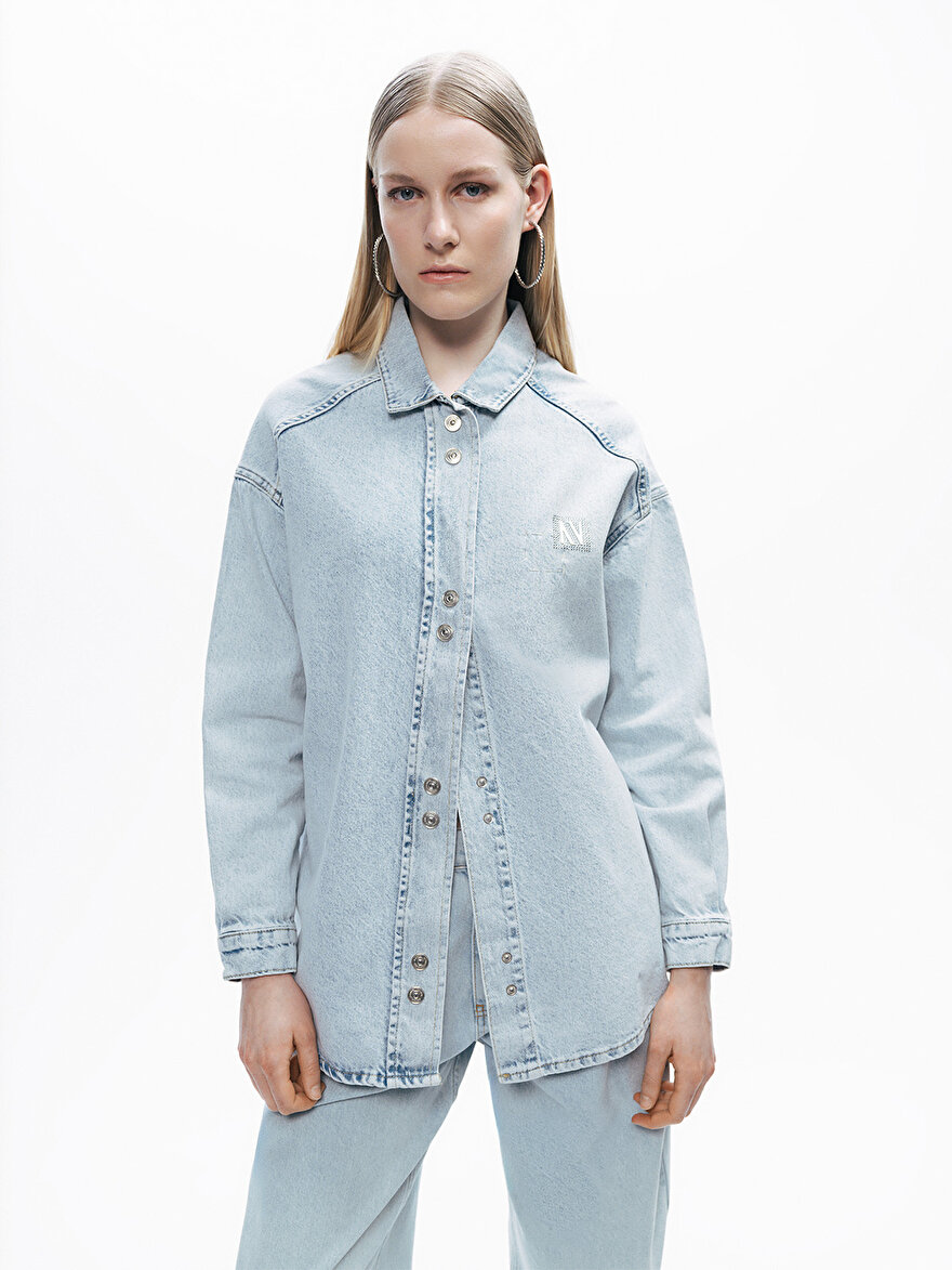Nocturne Taş Detaylı Denim Gömlek