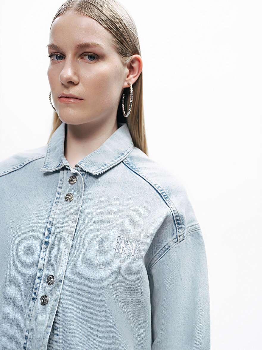 Nocturne Taş Detaylı Denim Gömlek