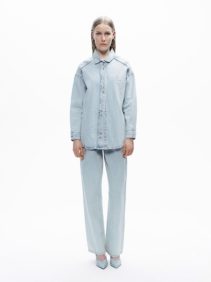 Nocturne Taş Detaylı Denim Gömlek