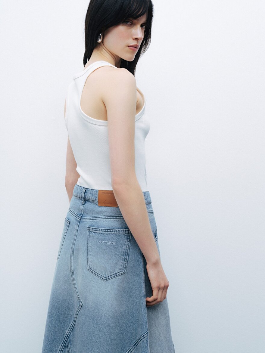 Nocturne Yırtmaç Detaylı Maxi Denim Etek