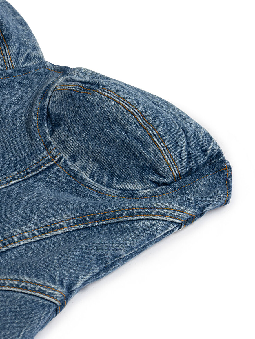 Nocturne Kalp Yaka Denim Bluz