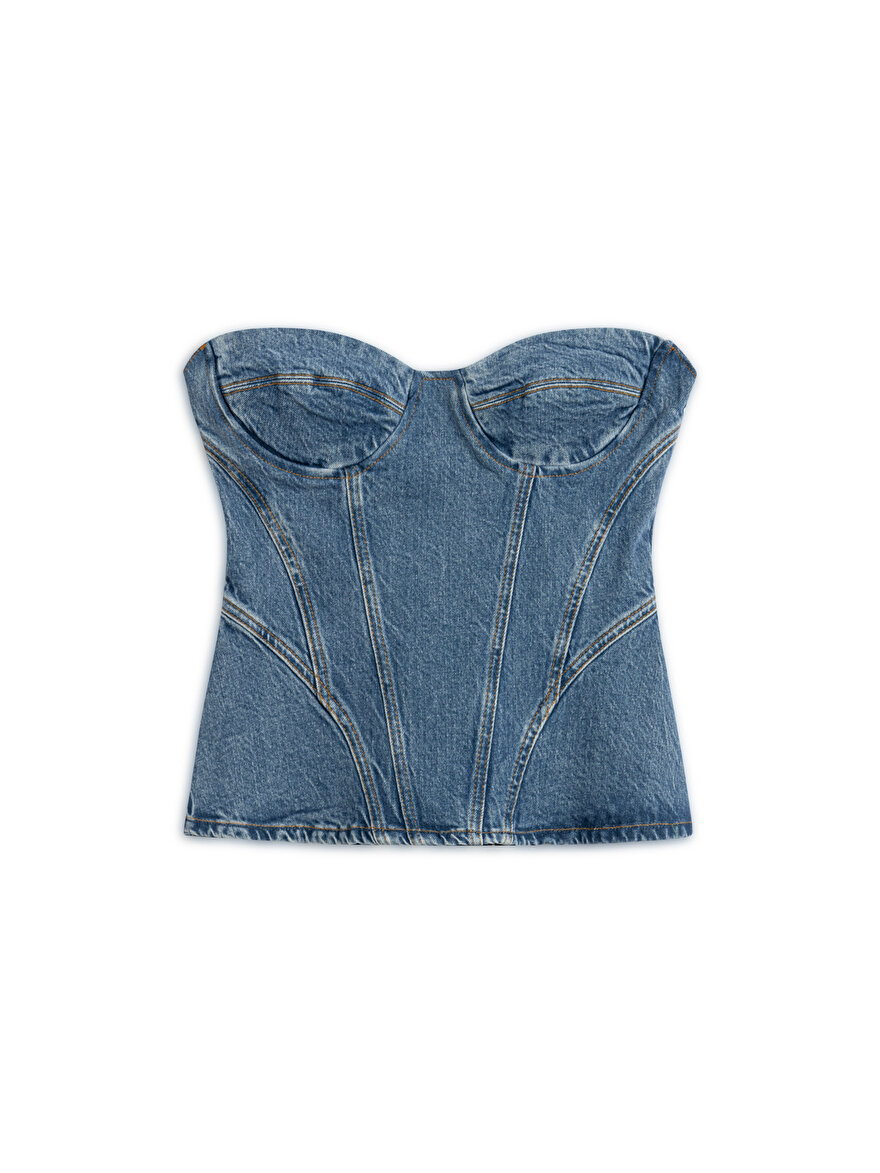 Nocturne Kalp Yaka Denim Bluz