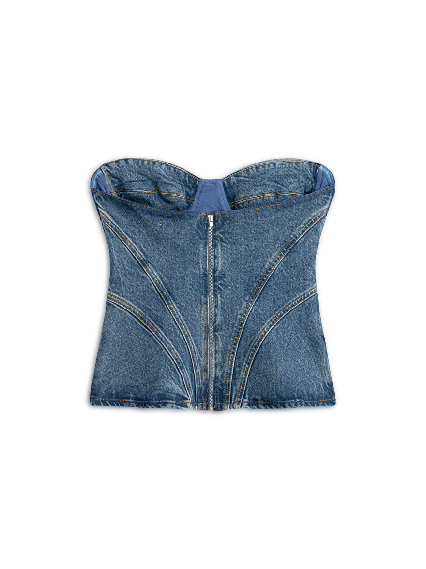 Nocturne Kalp Yaka Denim Bluz