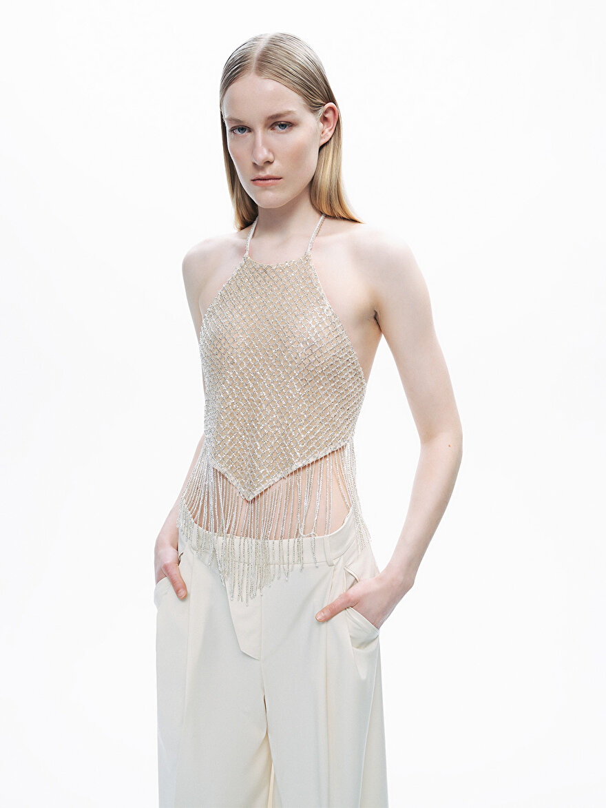 Nocturne Boncuk Püskül Detaylı Crop Top