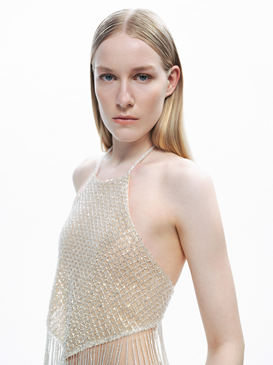 Nocturne Boncuk Püskül Detaylı Crop Top