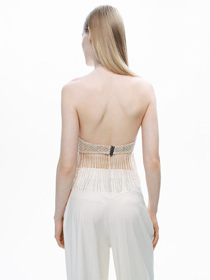 Nocturne Boncuk Püskül Detaylı Crop Top