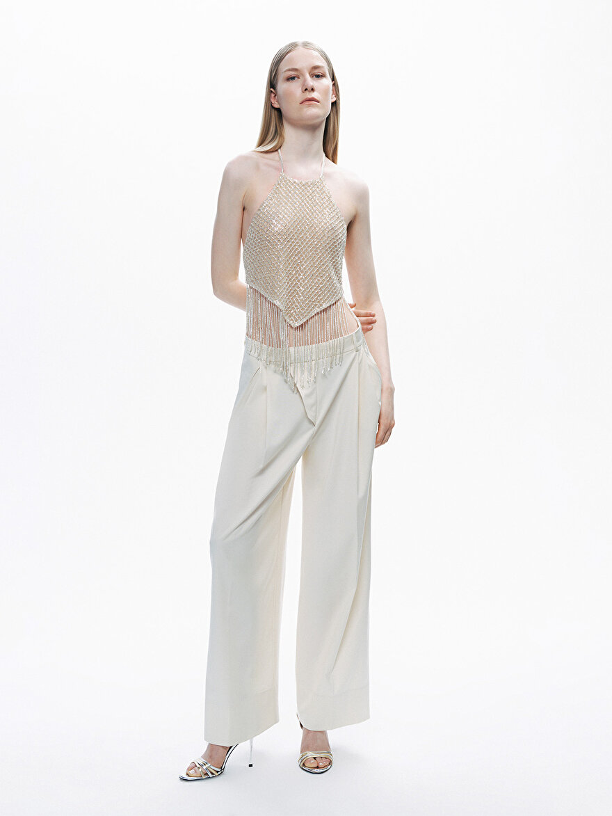 Nocturne Boncuk Püskül Detaylı Crop Top