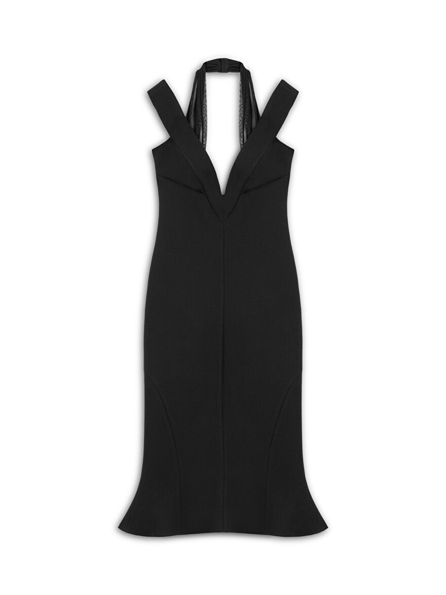 Nocturne Şifon Detaylı Midi Elbise