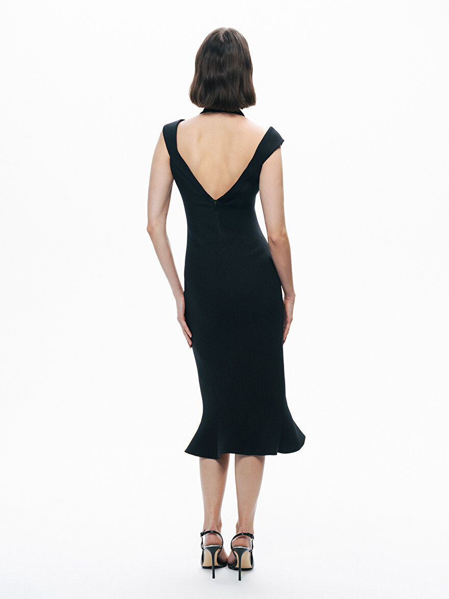 Nocturne Şifon Detaylı Midi Elbise