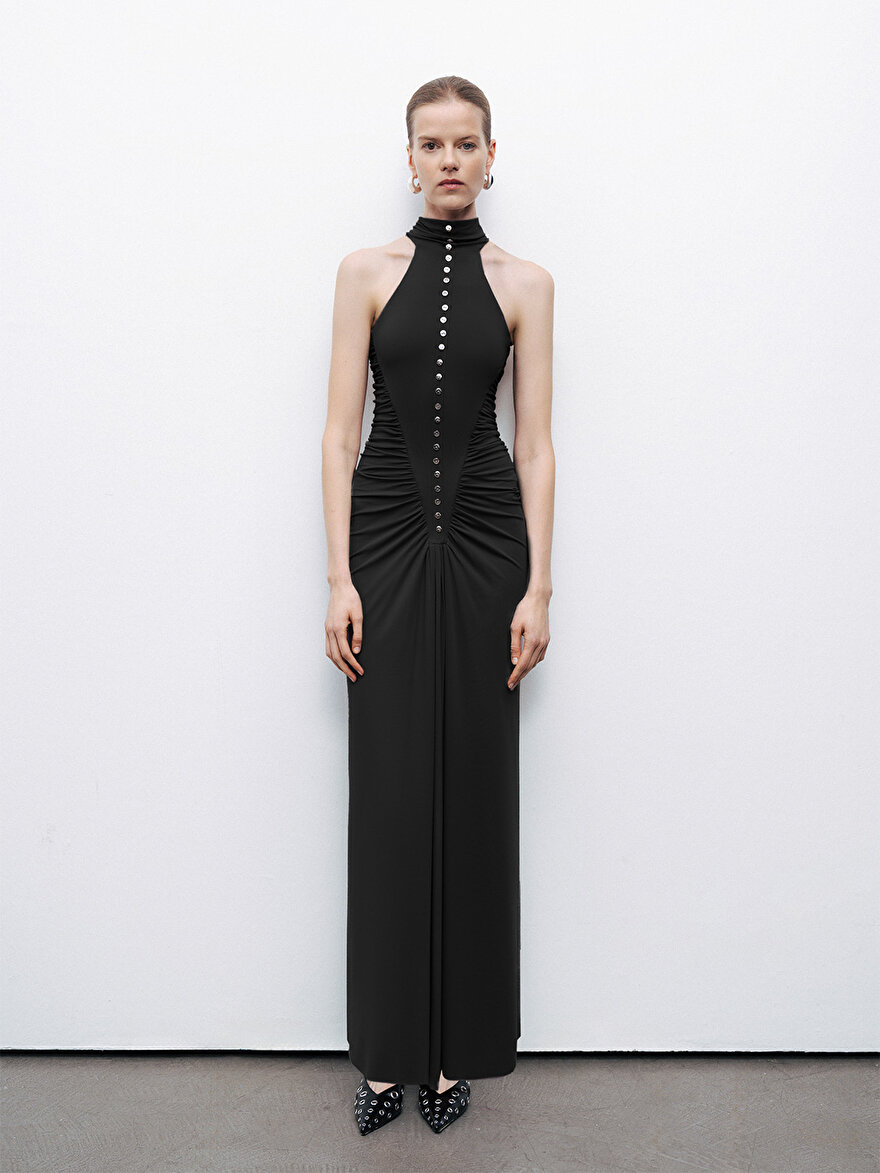 Nocturne Drape Detaylı Halter Yaka Maxi Elbise