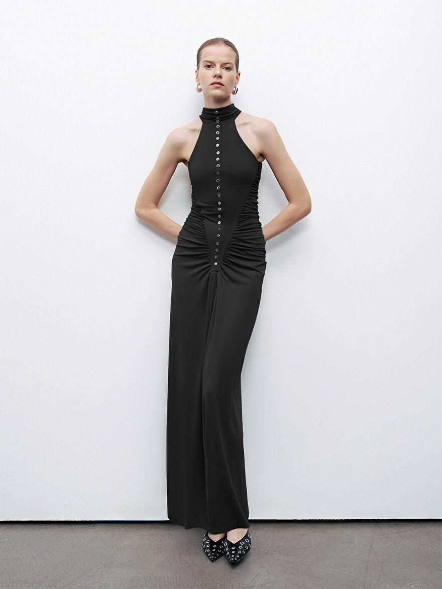 Nocturne Drape Detaylı Halter Yaka Maxi Elbise