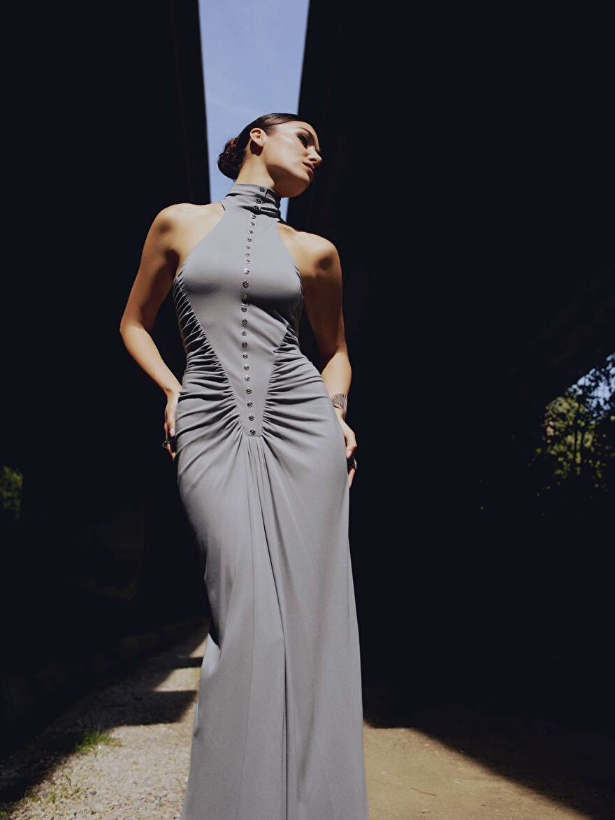 Nocturne Drape Detaylı Halter Yaka Maxi Elbise