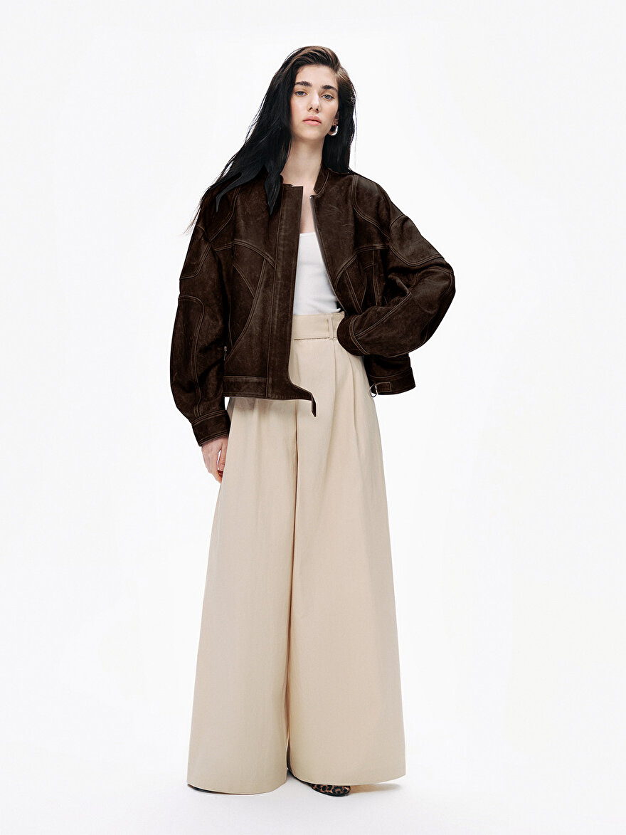 Nocturne Yıpranmış Efektli Deri Bomber Ceket