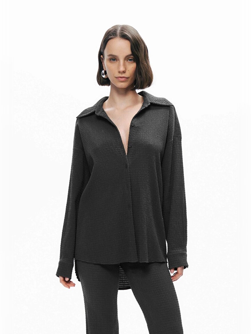 Nocturne Kırışık Kumaşlı Dökümlü Gömlek