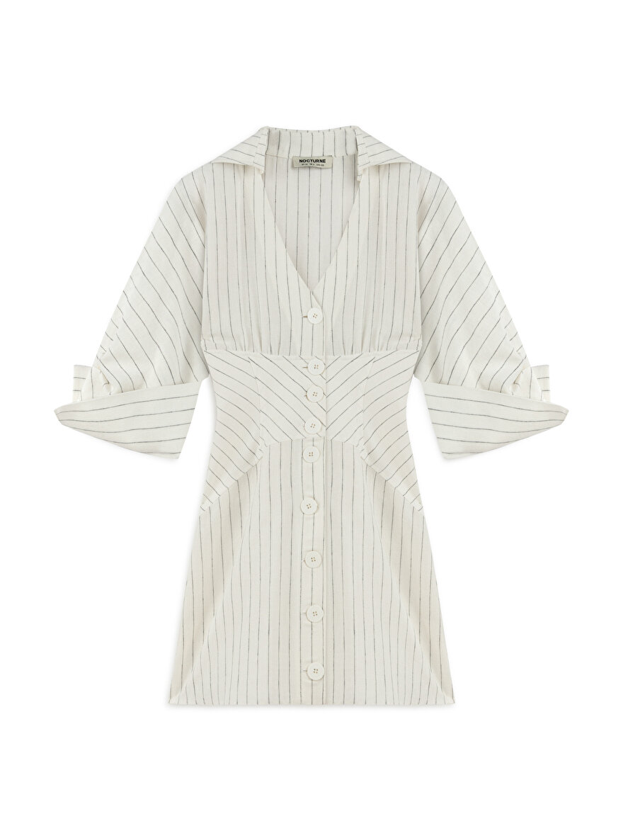 Nocturne Gömlek Görünümlü Keten Elbise