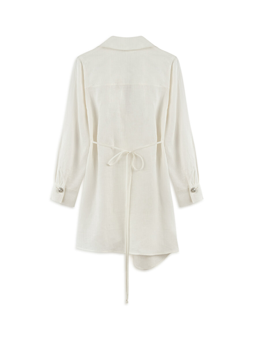 Nocturne Aksesuar Detaylı Keten Mini Elbise