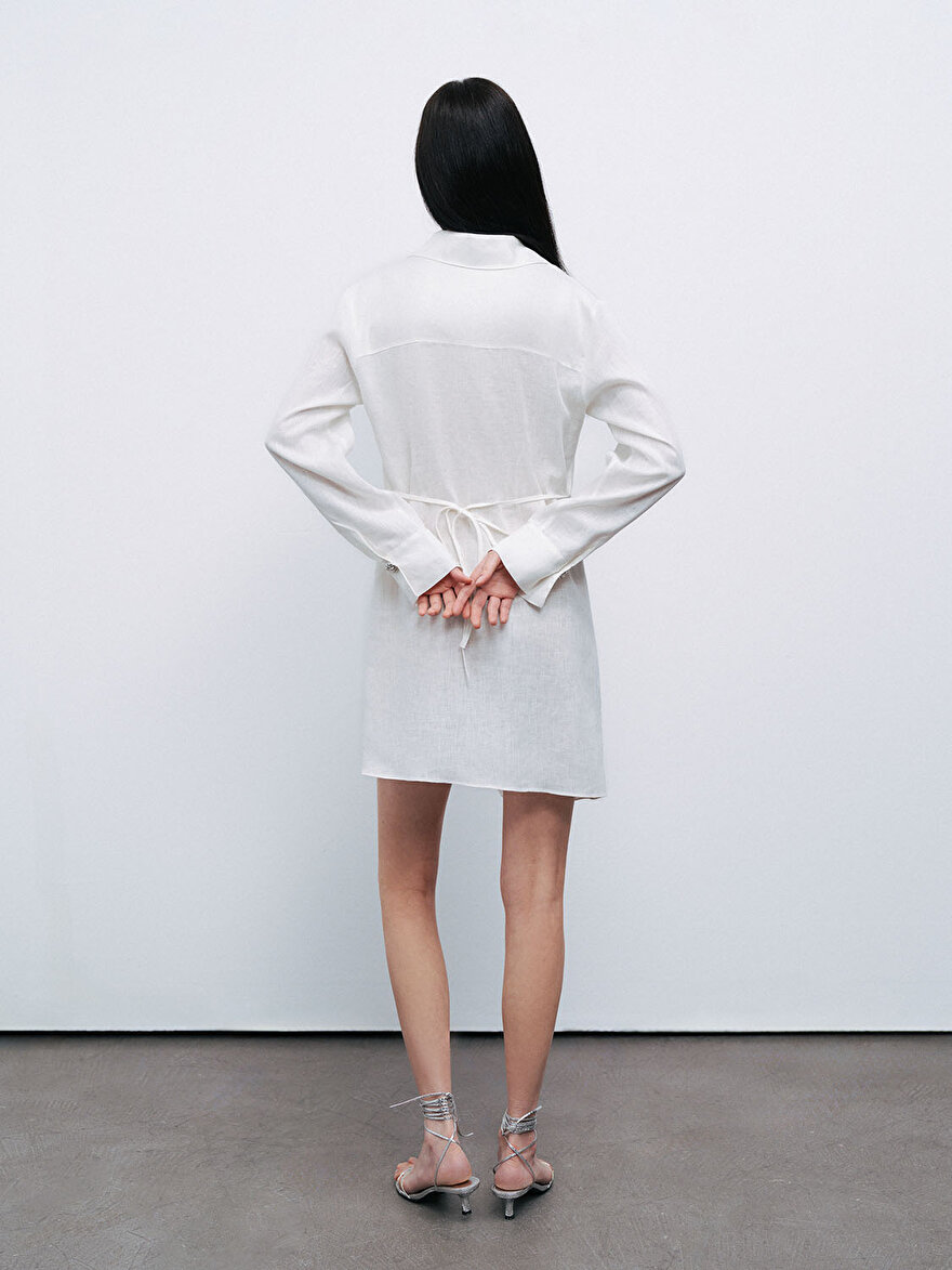 Nocturne Aksesuar Detaylı Keten Mini Elbise