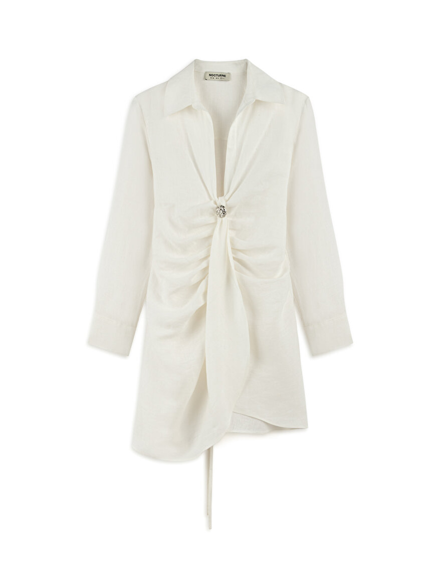 Nocturne Aksesuar Detaylı Keten Mini Elbise