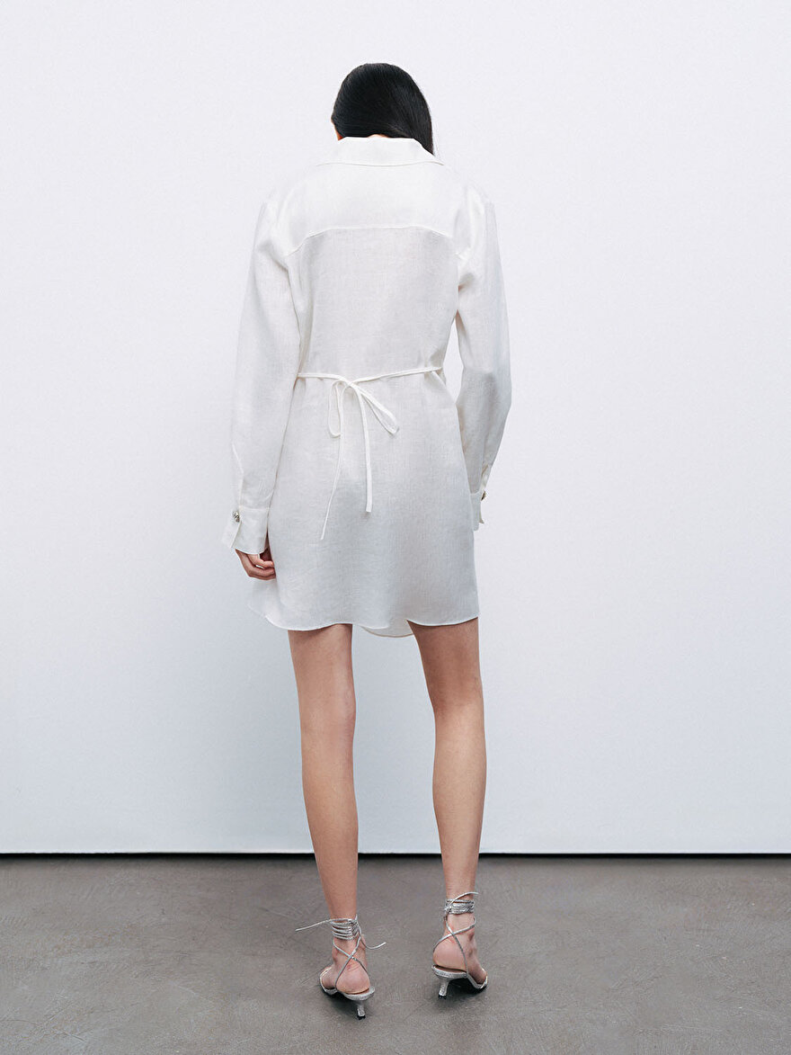 Nocturne Aksesuar Detaylı Keten Mini Elbise