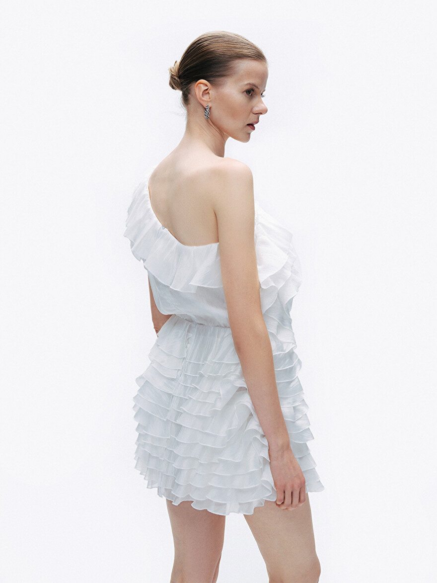 Nocturne Katlı Fırfır Detaylı Mini Elbise